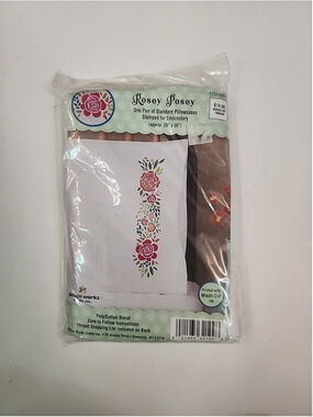 DESIGN WORKS “ROSEY POSEY” 2 PREMIUM PILLOW CASES STAMPED EMBROIDERY!
